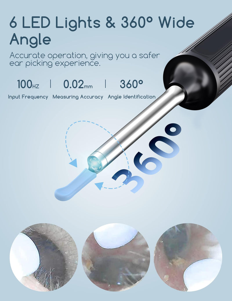 Earwax Remover Otoscope, Qimic WiFi Ear Cleaner, 1080P Ultra Thin HD Wireless Waterproof Ear Mirror with 3.5 mm Lens and 6 LEDs for iPhone, iPad and Android Smartphones Black