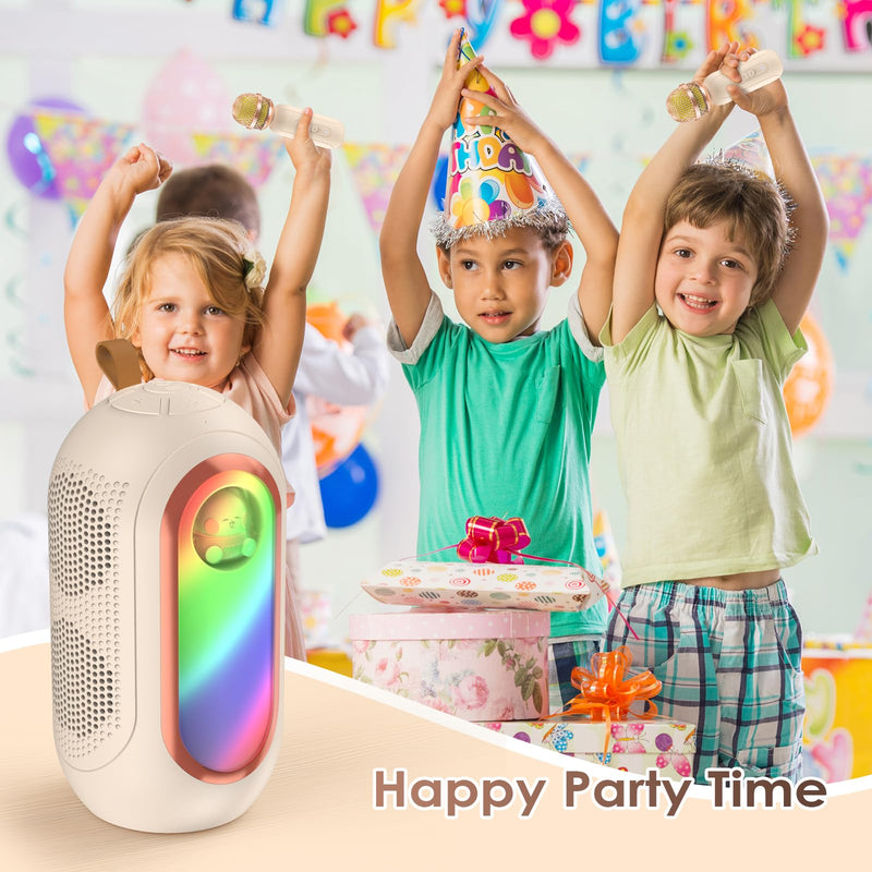 Mini Karaoke Machine for Kids & Adults with 2 Wireless Microphones Portable Karaoke Machine 2x5W Bluetooth Speaker Birthday Gift Toys Gifts for Kids Family Home Outdoor Party Cream