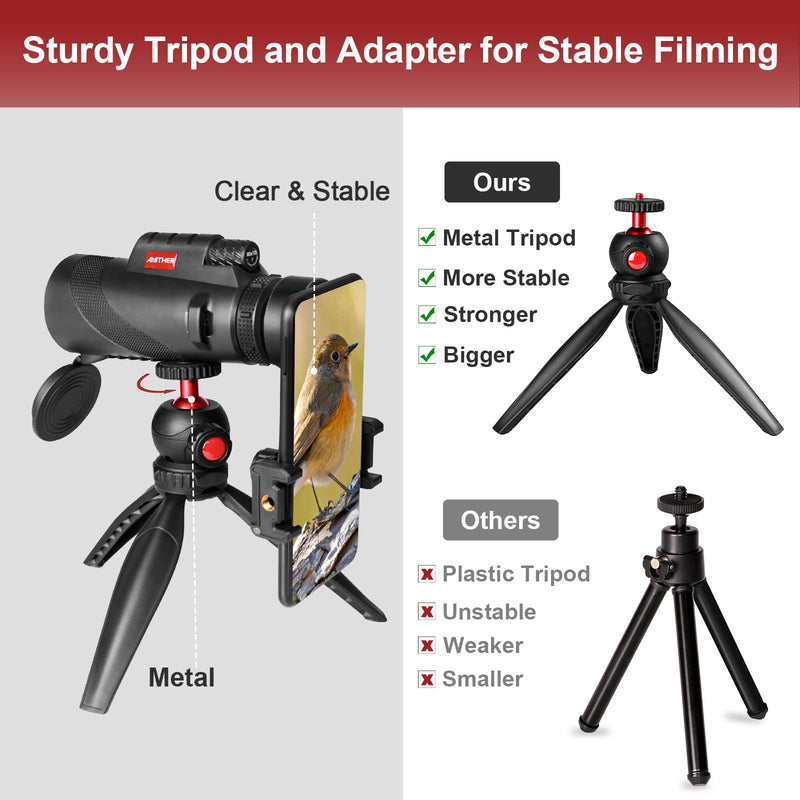 80x100 Monocular Telescope for Smartphones - High Powered HD Monocular with Tripod & Adapter, Low Light Vision for Adults - for Wildlife, Bird Watching, Hunting, Hiking 80x100