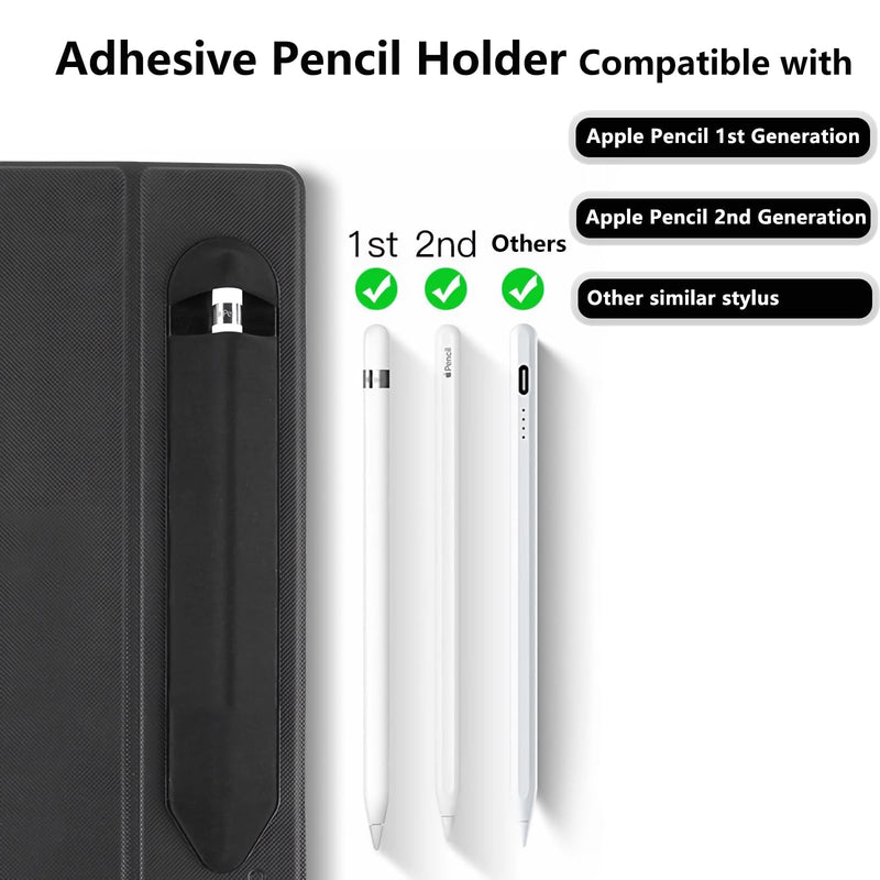 Adhesive Pencil Holder Compatible with Apple Pencil 1st Generation and 2nd Gen, Elastic Storage Sleeve Case Compatible with iPad Pen USB C, and Some Other Stylus, with Pocket for Pencil Cap