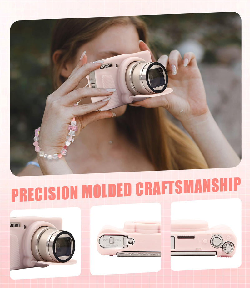 [AUSTRALIA] - Seltureone for Canon PowerShot SX740/SX730 HS Case with Cute Charm Wrist Strap and Screen Protector, Anti-scratch Soft Silicone Built-in Lens Cap for Canon SX740/SX730 Case - Jelly Pink 
