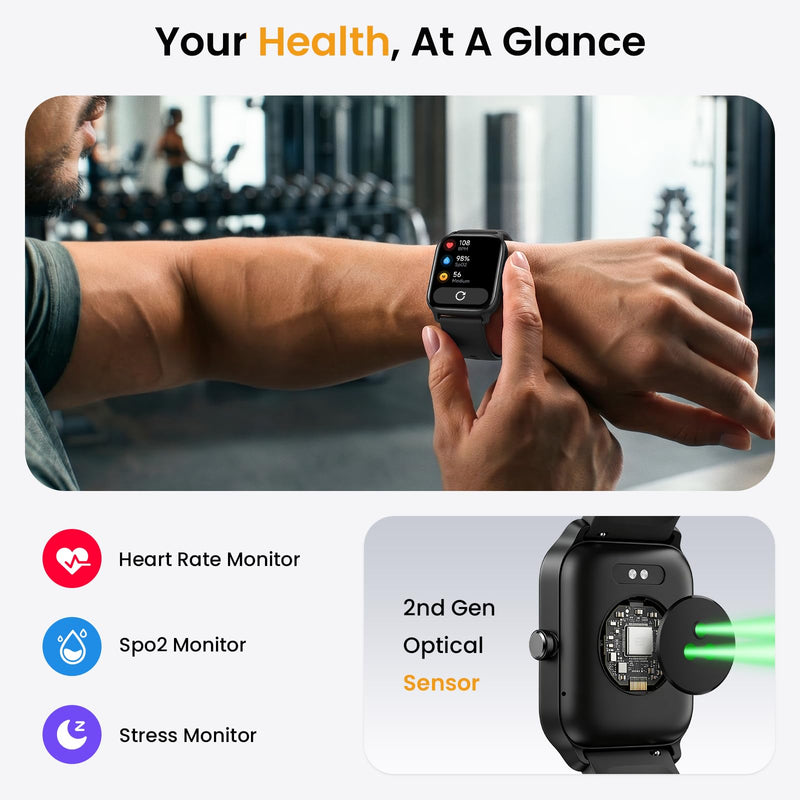 Fitpolo Smart Watches for Men Android & iPhone, Alexa Built-in [1.8" HD Screen] IP68 Waterproof Fitness Watch with Bluetooth Call (Answer/Make), Heart Rate/Sleep/SpO2 Monitor, 105+ Sports Tracker Black