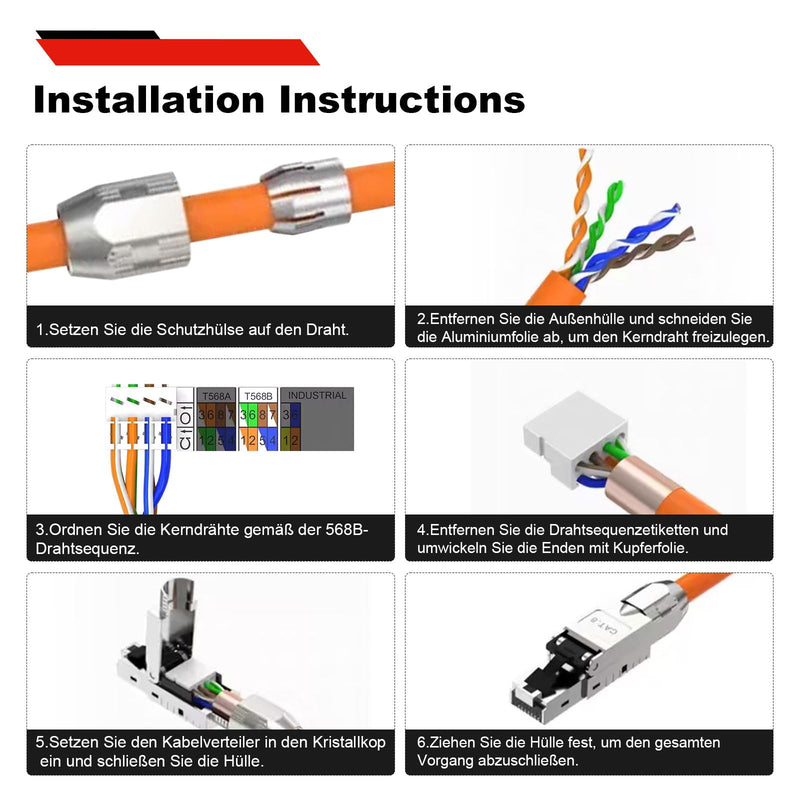 [AUSTRALIA] - RUIZHI Pack of 8 10 Gbps RJ45 CAT7 Network Connectors LAN Connector Cat 7 Tool-free for Patch Cable Installation Cable CAT7 CAT6A 