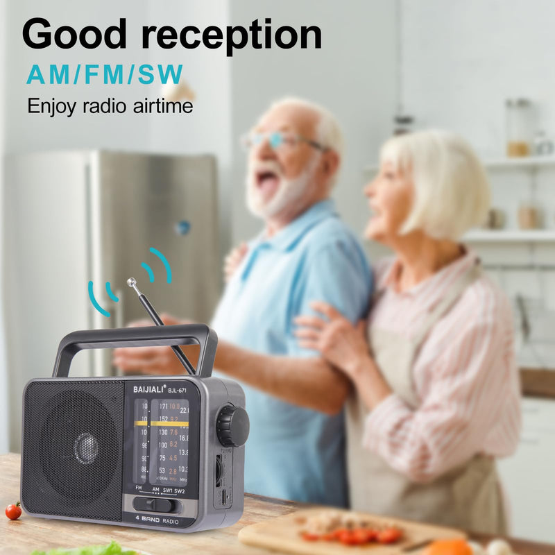 [AUSTRALIA] - Portable Radio AM FM, Transistor AM FM Radio Portable with Loud Speaker, Small Radio Battery Powered or DC USB, Suitable for Indoor, Outdoor and Emergency Use(BJL-671) 