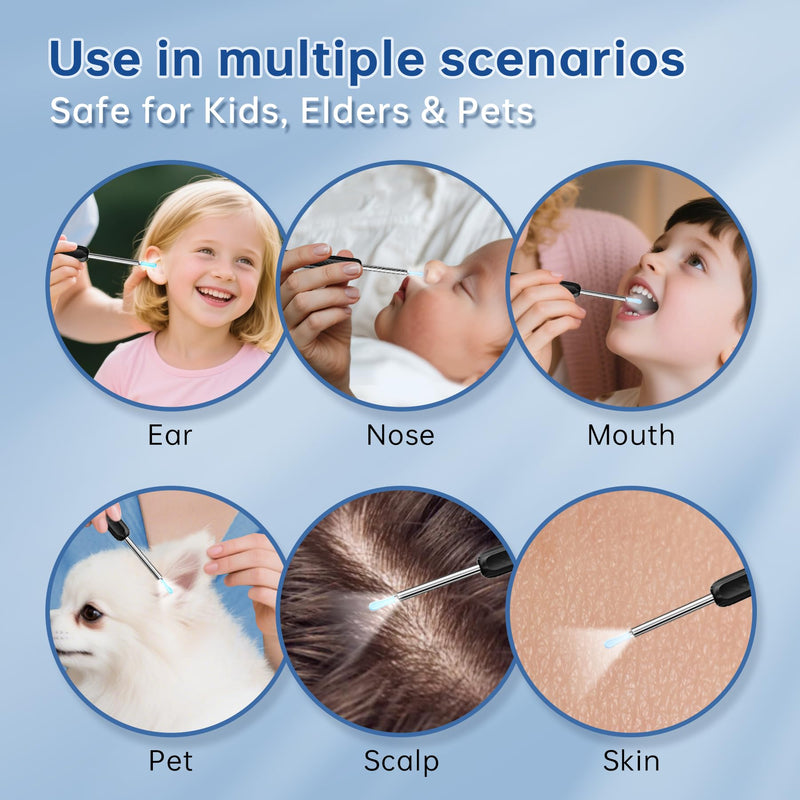 LUZOON 1296P Wifi Ear Wax Remover Otoscope, 360° Wide Angle Otoscope Camera with 6 LEDs for Adults, IP67 Waterproof Otoscope Ear for iPhone, Android, iPad