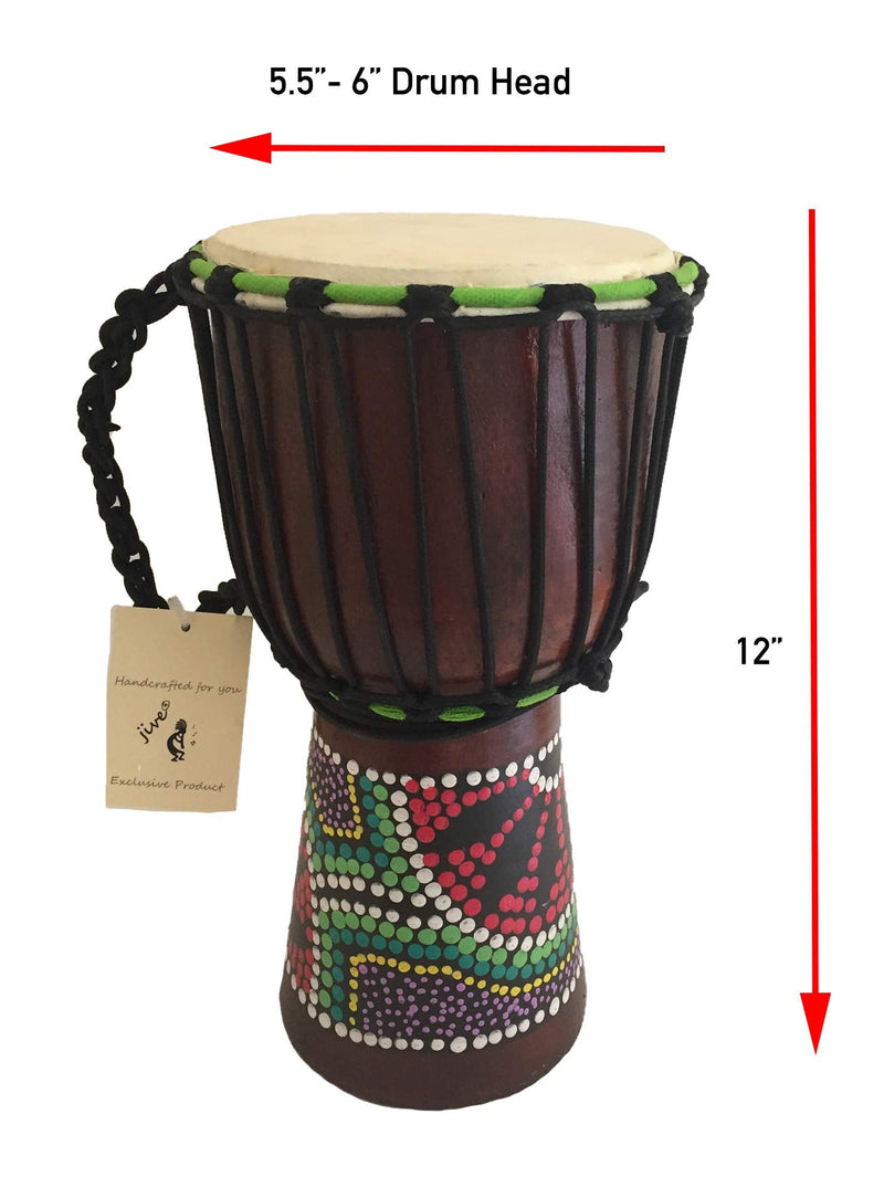 Djembe Drum Bongo Congo African Wood Drum - MED SIZE- 12" High, JIVE BRAND, Professional Quality With Heavy Base/Includes Key Chain 12" High Painted