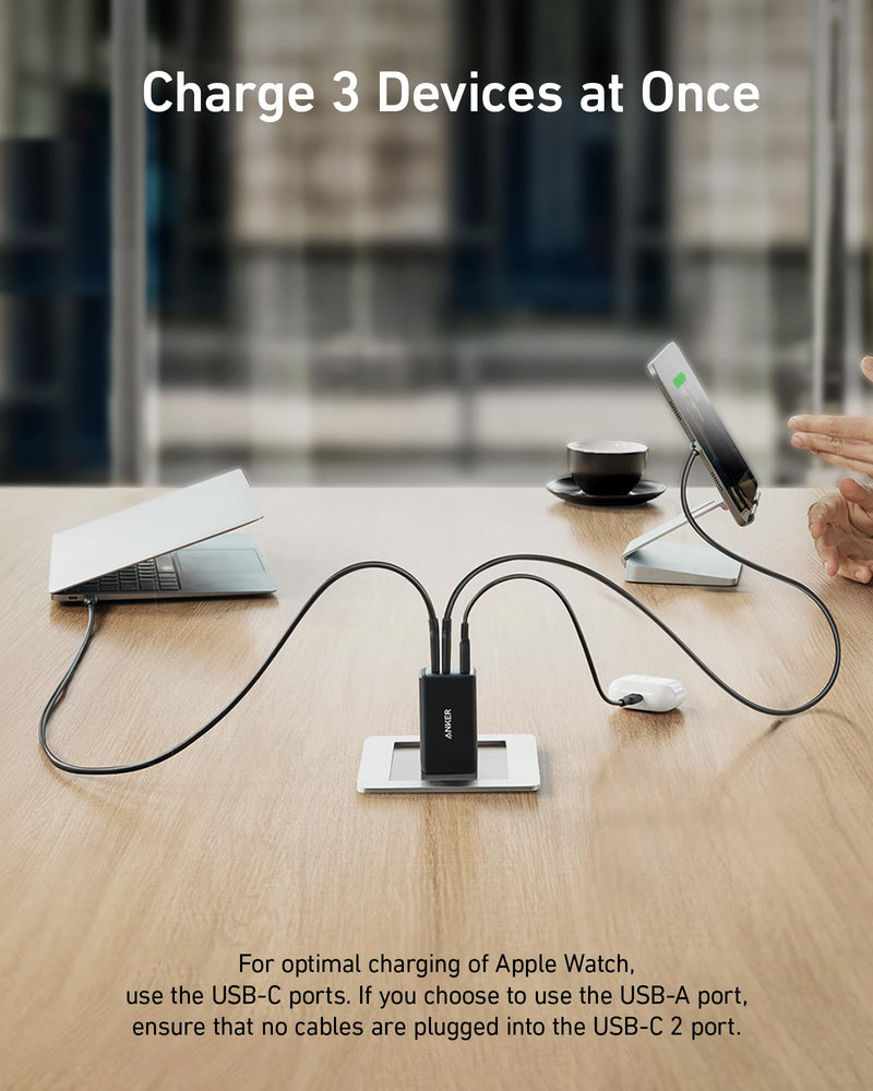 Anker USB C Charger(Nano II 65W), PPS 3-Port Fast Compact Foldable Wall Charger&Anker Nano USB C Cable