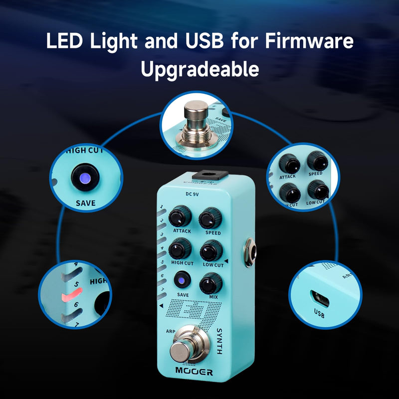 MOOER E7 Polyphonic Guitar Synth Pedal Electronic Synthesizer, 7 Guitar Synthesizer Tones with Individual Arpeggiator And 7 Preset Slots, High/Low Frequency Cut, Attack, Speed Function E7 Synth
