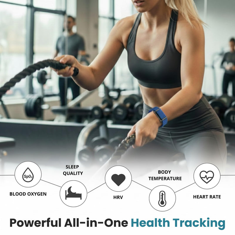 Herz P1 Smart Band + Blue Strap – Fitness & Sleep Tracking Wristba, Extra Adjustable Nylon Bands, Long Battery Life, Activity & Rest Monitoring, Splash Resistant, App Connected