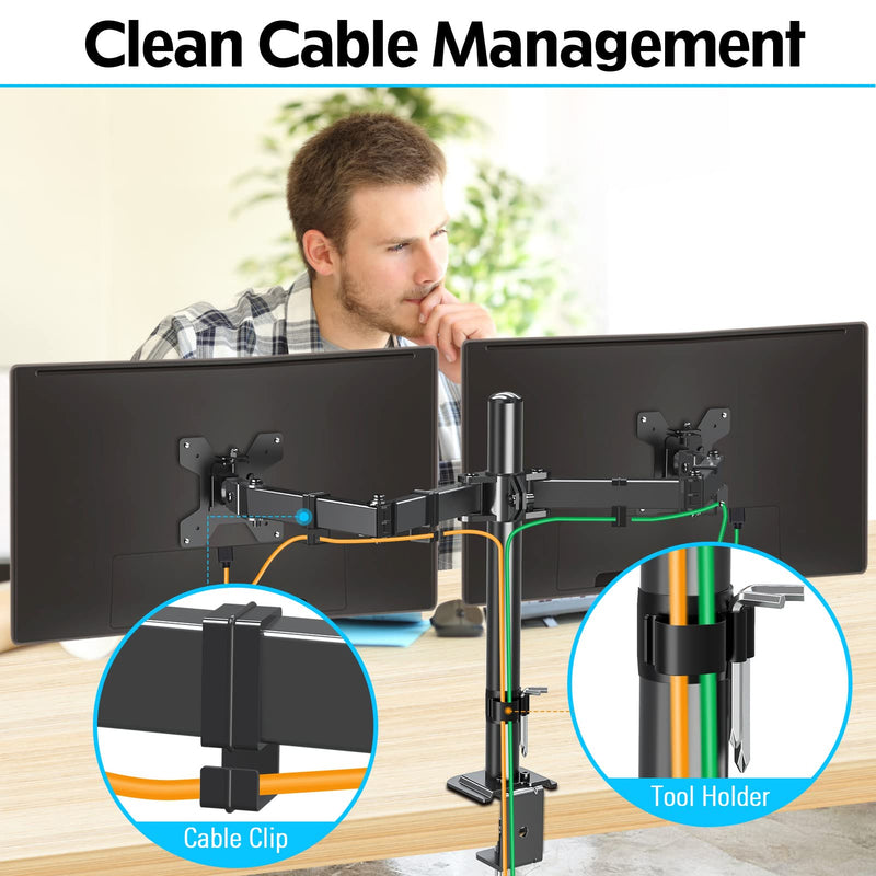 MOUNTUP Dual Monitor Desk Mount, Max 32 Inch up to 17.6lbs+Monitor Mount Reinforcement