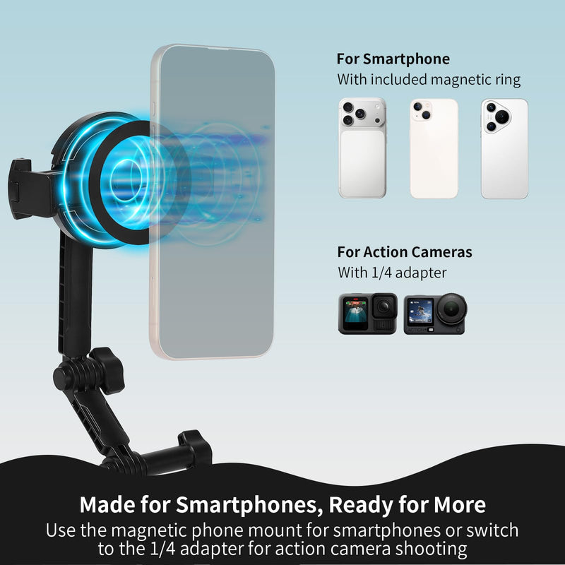 Neck Phone Holder and POV Chest Mount with 1.5m Strap | Magnetic and clip-on mounting for hands-free filming while walking, cooking, hiking or vlogging; fits iPhone 12-17.