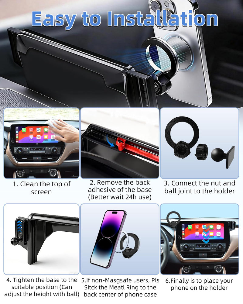 PZK Car Phone Mount for Toyota Grand Highlander 2024-2026 12.3-inch Screen | Grand Highlander Hybrid XLE/Limited/Platinum Accessories MagSafe Car Phone Holder Magnetic 360° Rotation Not Block Air Vent