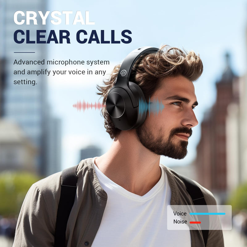 Hybrid Active Noise Cancelling Headphones Wireless Over Ear Bluetooth Headphones with Microphone Deep Bass, Wireless Headphones with Hi-Fi Audio, Memory Foam Ear Cups, 30H Playtime - Black