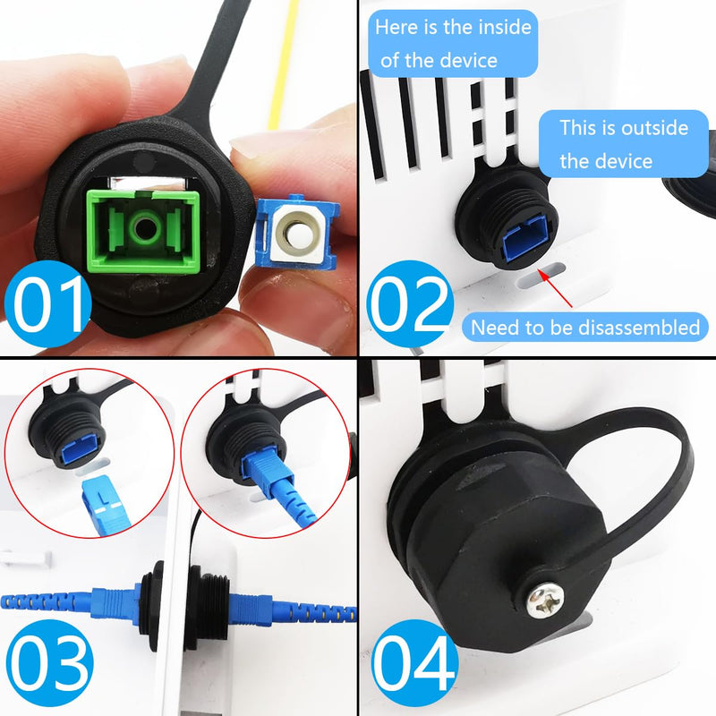 [AUSTRALIA] - Fibre Optic Coupler SC-UPC, CTRICALVER Waterproof SC Connector, 1 x IP68 Fibre Optic Cable Connector for Panel Mounting + Dustproof Cover Commonly Used for Router Switches Blue Interface 