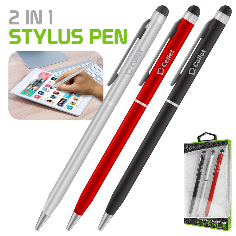 Cellet Ultra Thin Touch Screen Stylus and Pen Combo Compatible for Samsung Galaxy J7/J7 V/J5/J3/J3 V/J1/A6/S7/S7 Edge/S7 Active/Grand Prime/J3 Prime/J3/Express Prime 3 (3 Pack)