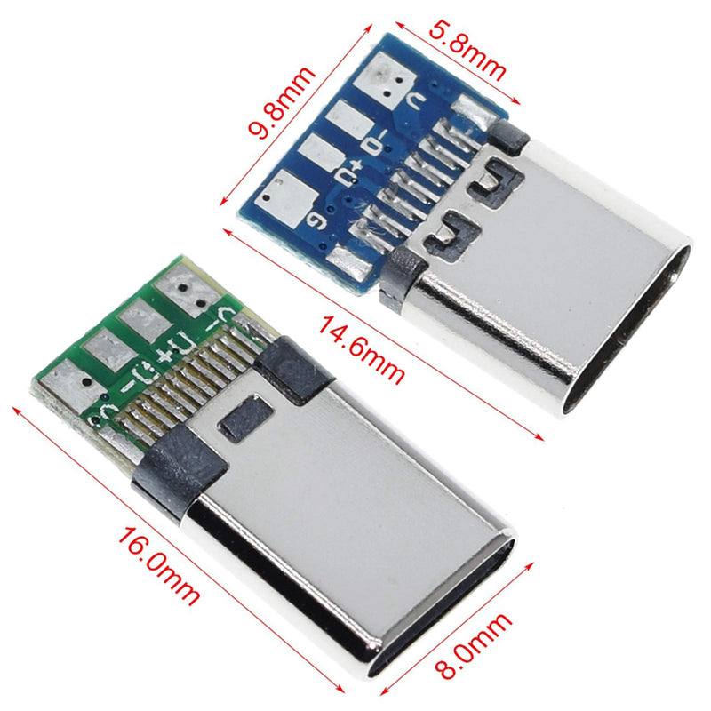 ANMBEST 10PCS USB 3.1 Type C Connector 24 Pins Male Female Plug Socket Receptacle Adapter to Solder Wire & Cable 24P PCB Board Support Module Male+Female