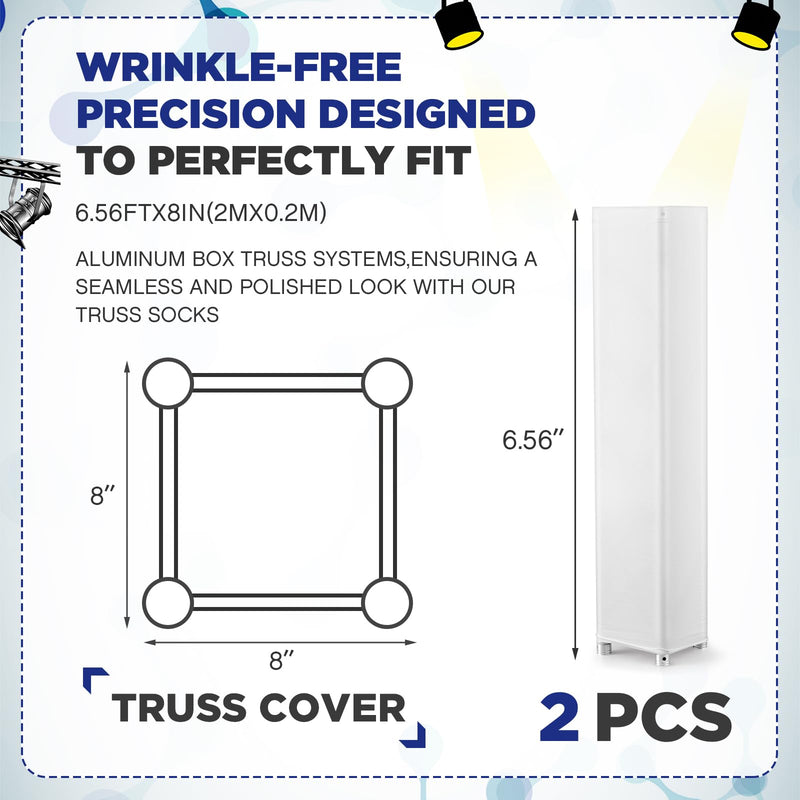 2 Pcs White Truss Cover Fits 6.56 ft x 8 in Box Truss Scrim Elastic Fabric Seamless Integration Easy Installation Pull over Truss Sleeves