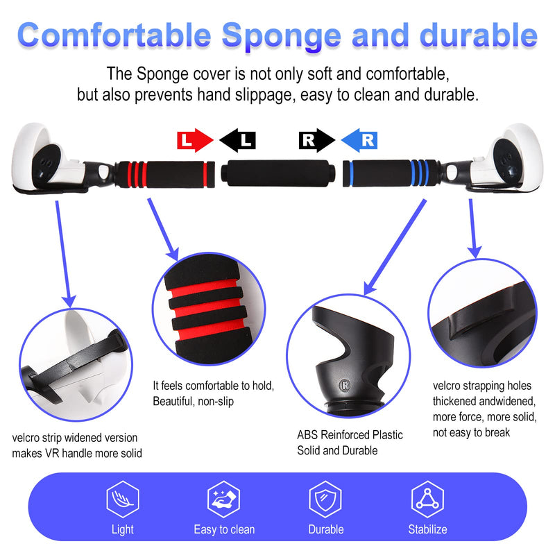 [AUSTRALIA] - VR Game Handle Attachments for Oculus/Meta Quest 2 Beat Saber Handles,2 in 1 Upgraded Multipurpose VR Dual/Long Stick Handle Extension Grips for Quest 2 Controllers Playing BeatSaber Games 