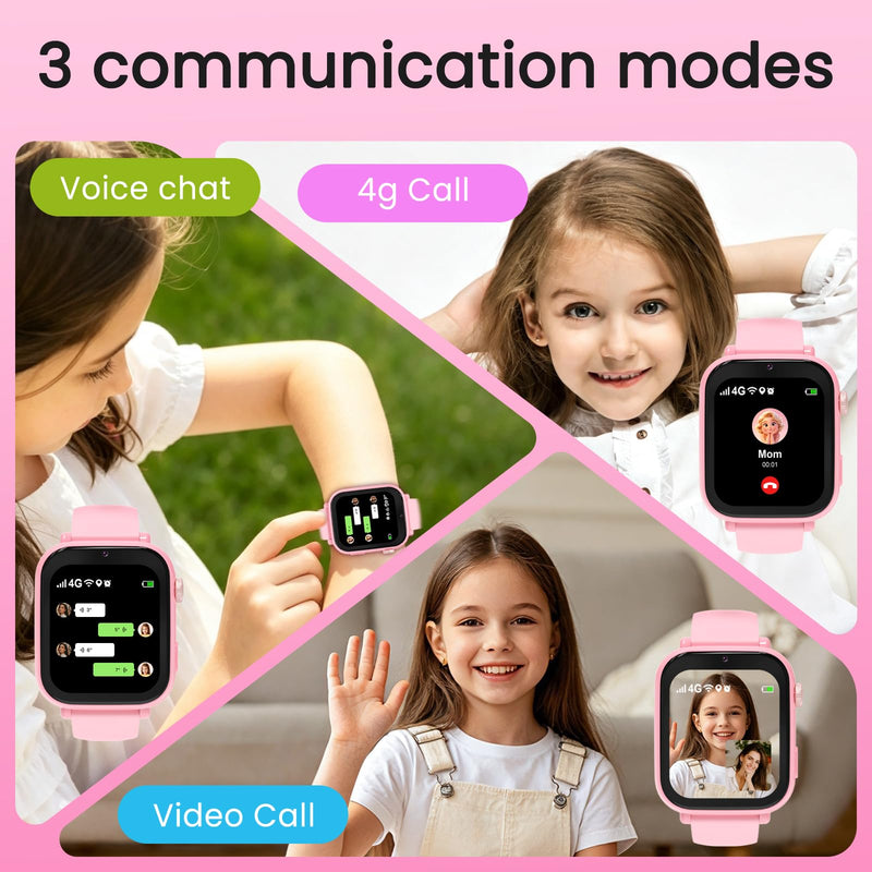 Kids smart Watch for Girls Boys 4g GPS Call Text-Smart Watch for Kids Game Camera Pedometer Alarm Clock Calculator-Kid Watches for Girls Boys 4-12 Ages Gifts Pink