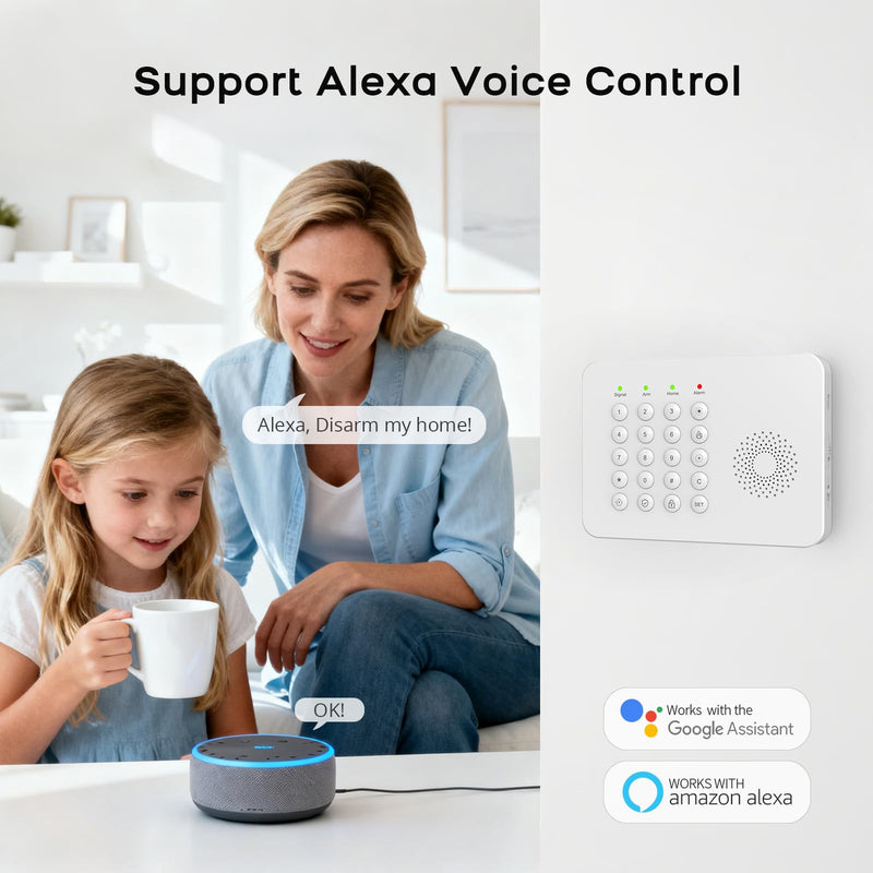 [AUSTRALIA] - LWOHSI Home Security Systems,Wireless DIY Burglar Alarm Kits,Smart Home Alarm System with Window/Door Sensor,PIR Motion Detector,Voice Control with Alexa and Google,4G SMS/Tuya App Alerts (A02F-US-C) A02F-US-C 