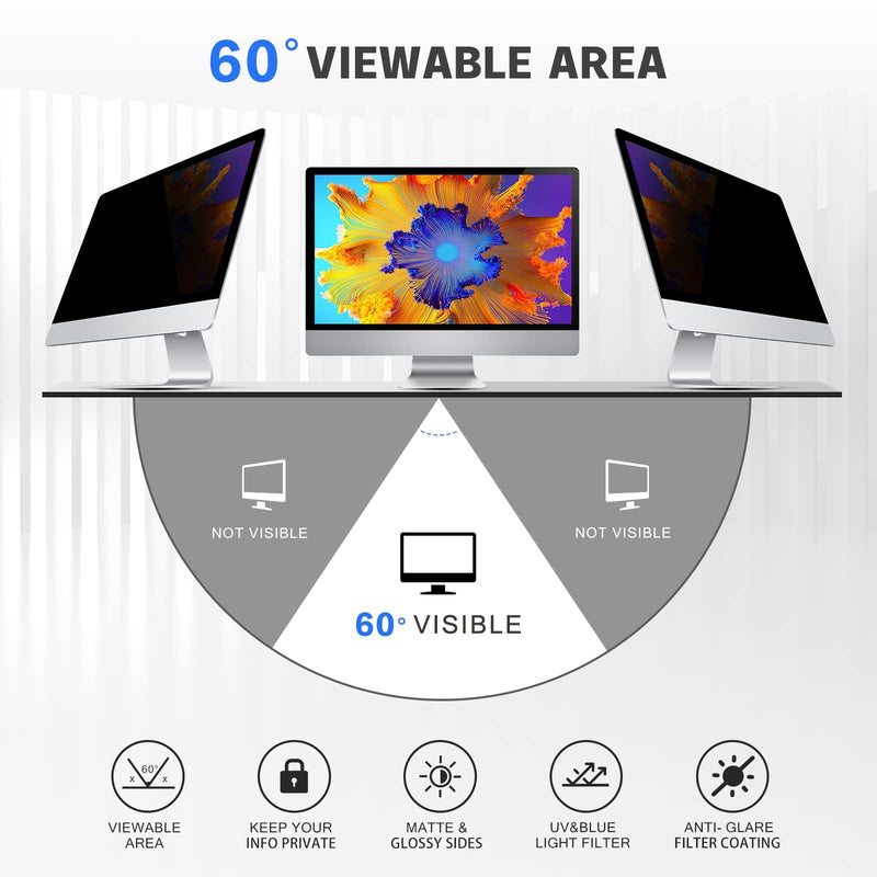 JiSiTeCai - 20 Inch Computer Privacy Screen Filter (16:09) - Premium Anti-Glare Computer Screen Cover - Anti Scratch - UV & Blue Light Screen Protector