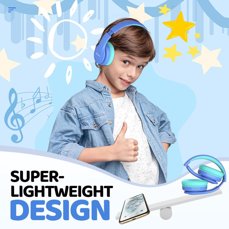[AUSTRALIA] - Kids Bluetooth Headphones, Lightweight Kids Wireless Headphones for Kids, 85/94dB Volume Limited, 60 Hours Playtime, Bluetooth 5.3, Over-Ear Toddler Headphones with Built-in Mic-Blue Blue 
