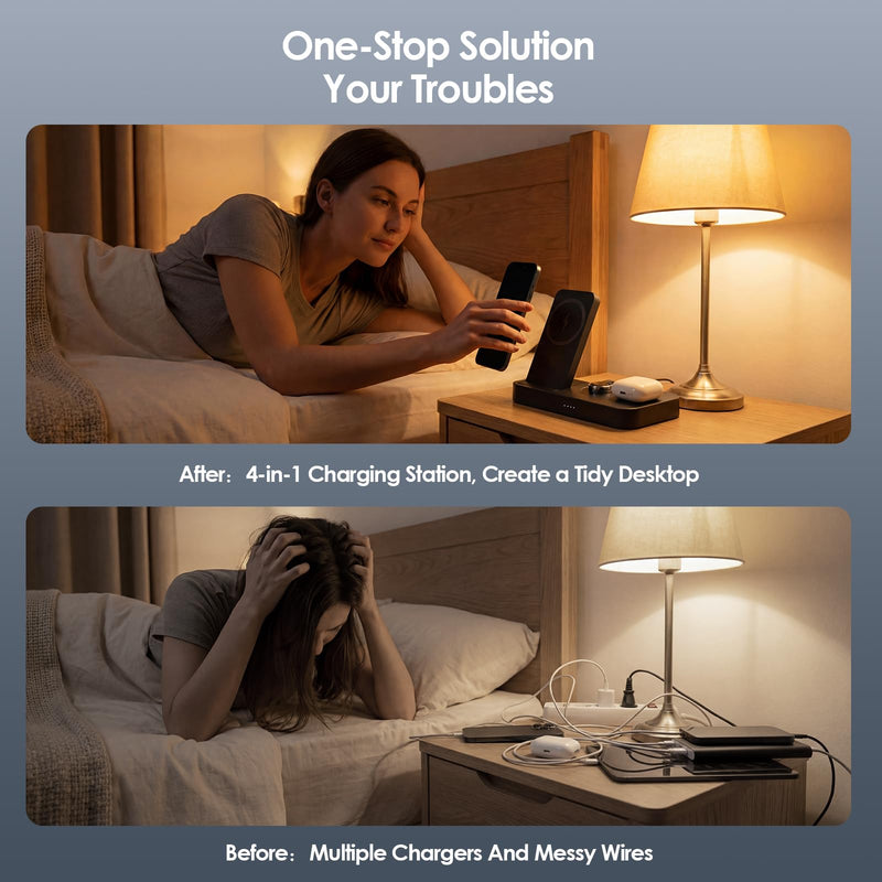 4 in 1 Charging Station for Oura Ring Gen 3 Charger (Oura Ring Charger NOT Included), 15W Fast Magnetic Charger for iPhone, Apple Watch, AirPods, Wireless Charger for Samsung Galaxy