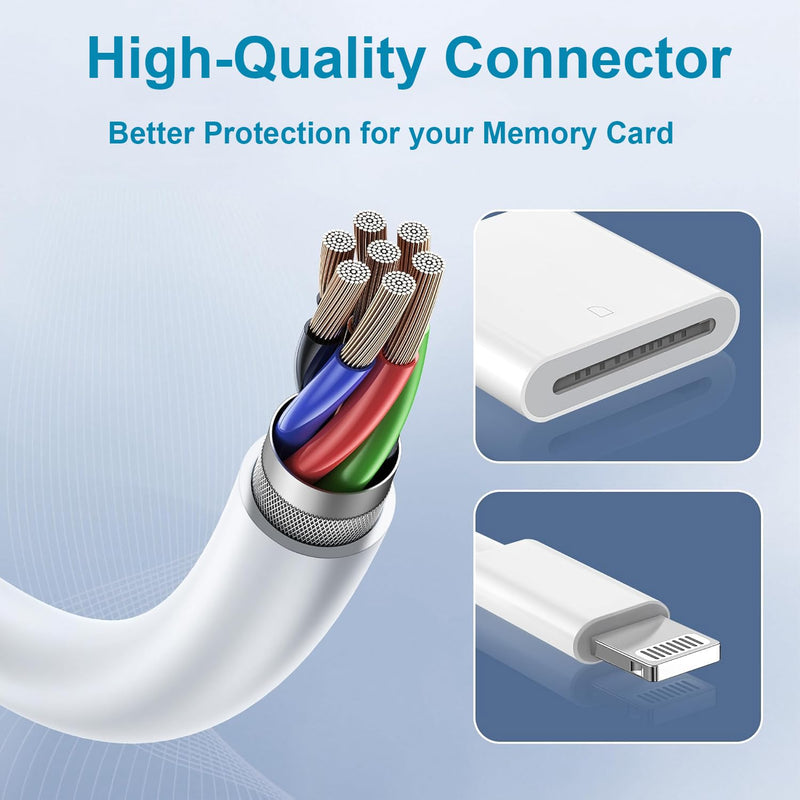 Lightning to SD Card Reader for iPhone, Lightning Camera Adapter Trail Camera Viewer SD Card Camera Memory Card Adapter Compatible with iPhone 14/13/12/11/XS/XR/X/8/7/iPad, Plug and Play White