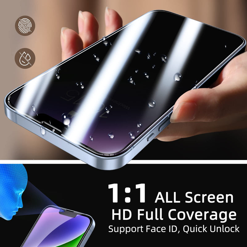 Privacy Screen Protector for iPhone 13/13 Pro/14 [3-Pack][6.1 Inch] Display Tempered Glass Film with Easy Installation Frame, Ultra HD, 9H Hardness, Scratch Resistant, Case Friendly iPhone 13/13 Pro/14-6.1 Inch Privacy 3-Pack