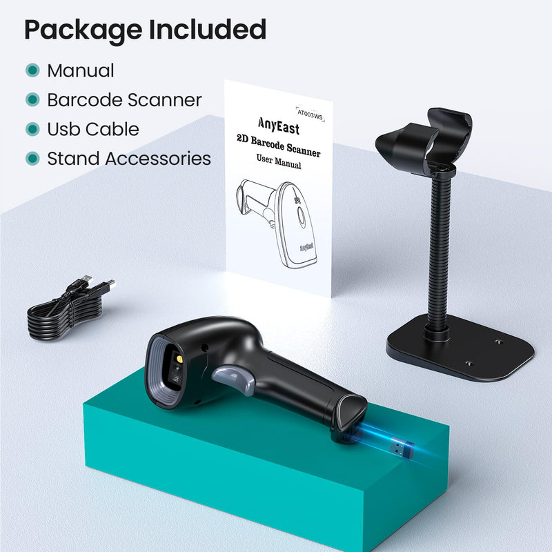 Barcode Scanner with Stand, Bluetooth and Wireless Barcode Scanner, Inventory 2D 1D QR Code Scanners for Computer POS, Handheld CMOS Image Bar Code Reader for Warehouse Library Supermarket Gray