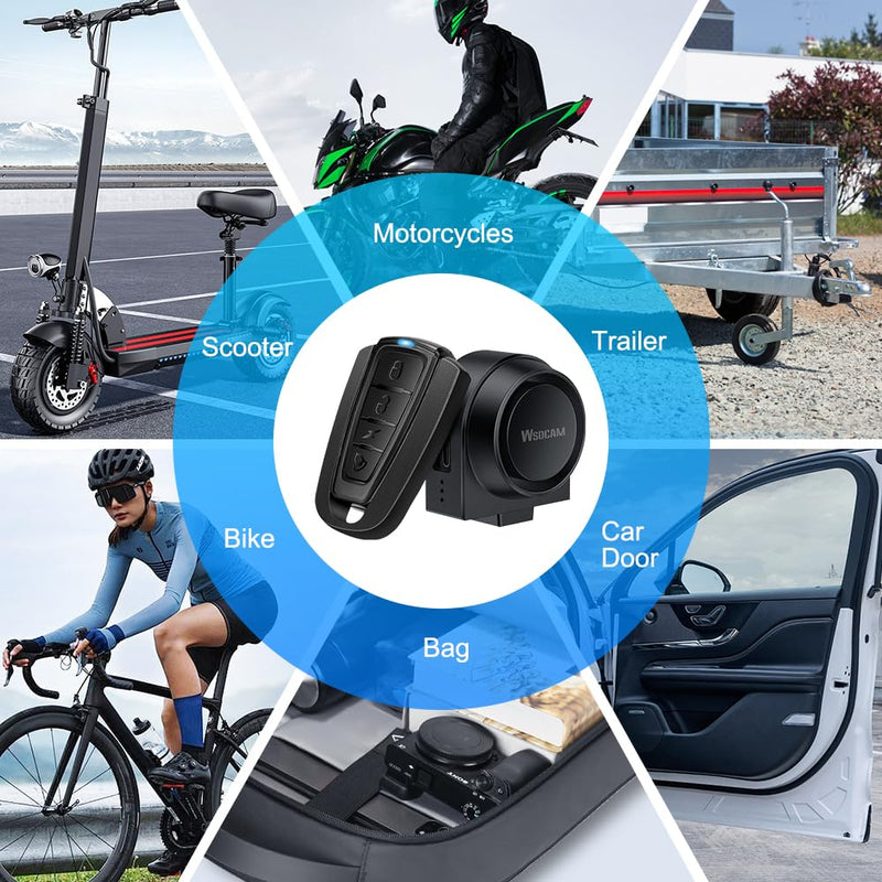 WSDCAM USB Rechargeable Bike Alarm with Remote, Wireless Vehicle Security Alarm System Anti Theft Vibration Motion Sensor Alarm for Car Trailer Motorcycle Scooter Ebike