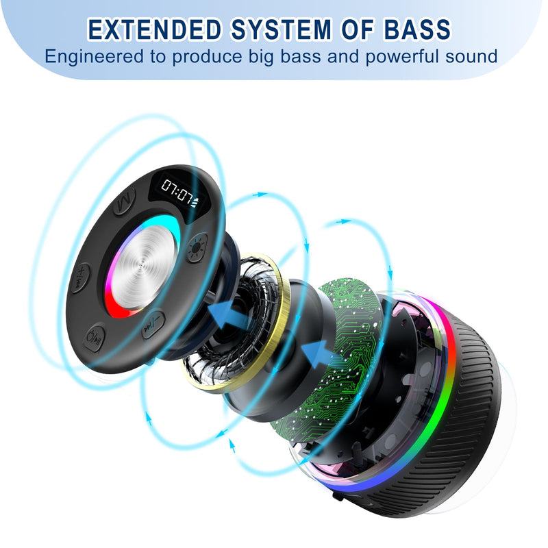 [AUSTRALIA] - Bluetooth Speaker, Shower Speaker, IP7 Waterproof Portable Speakers Bluetooth 5.4 with HD Sound, RGB Light/LED Display/Hands-Free Call/Suction Cup Perfect for Bathroom Sing-Along Stocking Stuffers 
