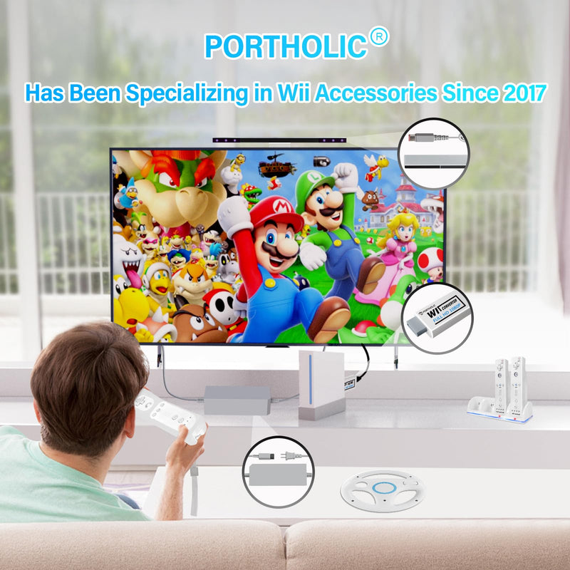 [AUSTRALIA] - PORTHOLIC 4 in 1 Wii Replacement Cables Set, Wii AC Power Adapter + Wii to hdmi Converter+ Wired Motion Sensor Bar and Composite Audio Video Cable for Nintendo Wii Black 