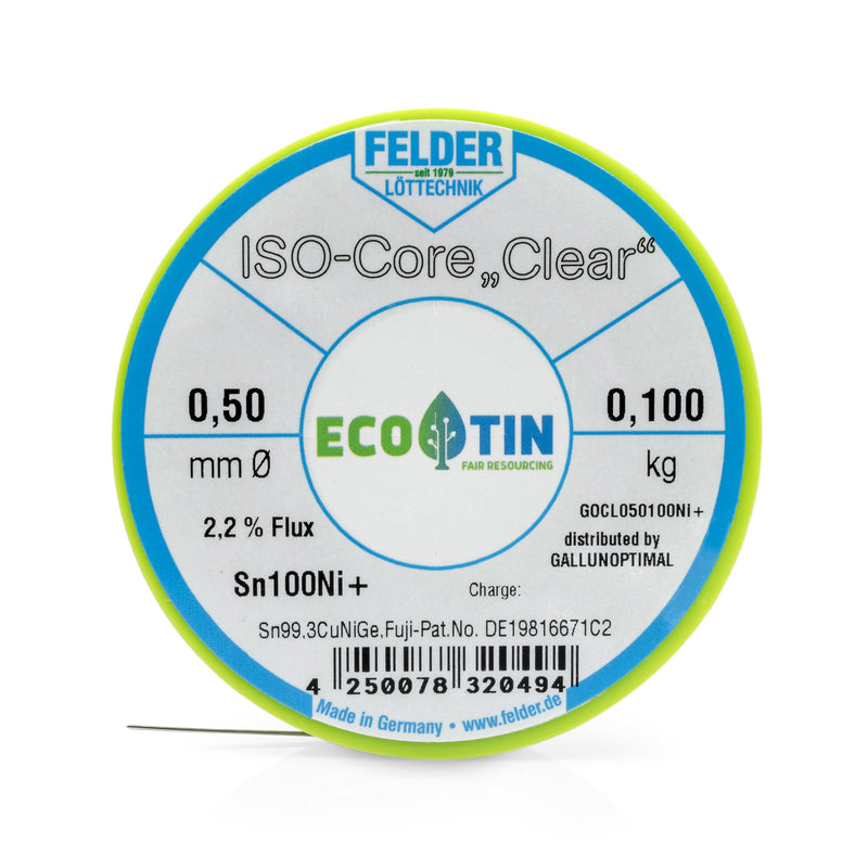 Felder Solder ISO Core Soldering Wire Clear Sn100Ni+ Sn99.3CuNiGe (0.5 mm to 100 g)