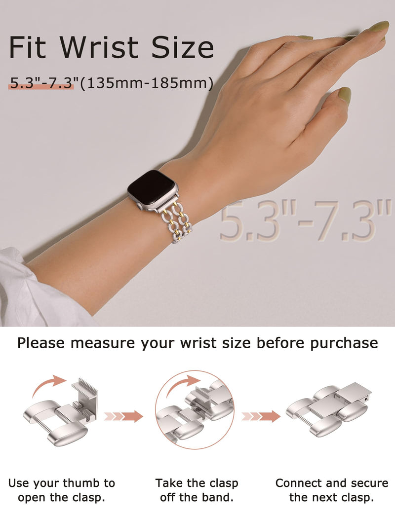 Minyee 2 Packs Band Compatible with Apple Watch Band Women 42/46/38/40/41/44/45/49mm, Premium Soft Leather Strap with Bling Dainty Flower Charm & Double Chain Twisted Designer Fancy link Bracelet