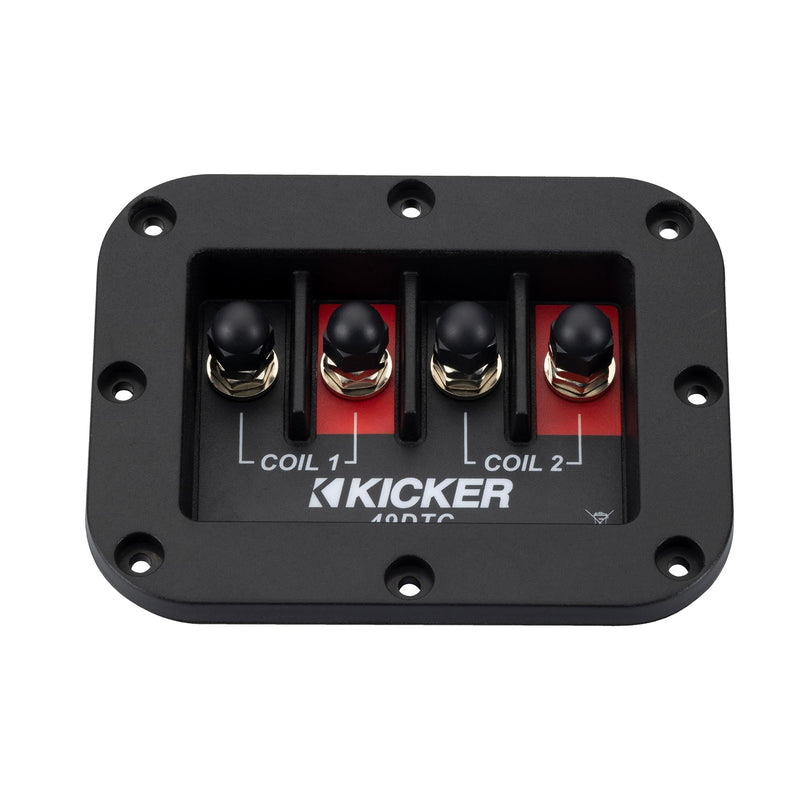 Kicker 49DTC Dual Terminal Cup | Twin connection points, flush-mount design, clean wire routing, made for custom bass box projects