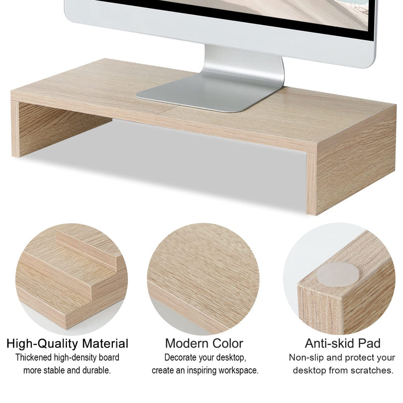 TEAMIX 2 Pack Maple Monitor Stand Riser and 1 Pack 20 inch Maple Monitor Stand Riser for Computer Desk Home Office Organization.