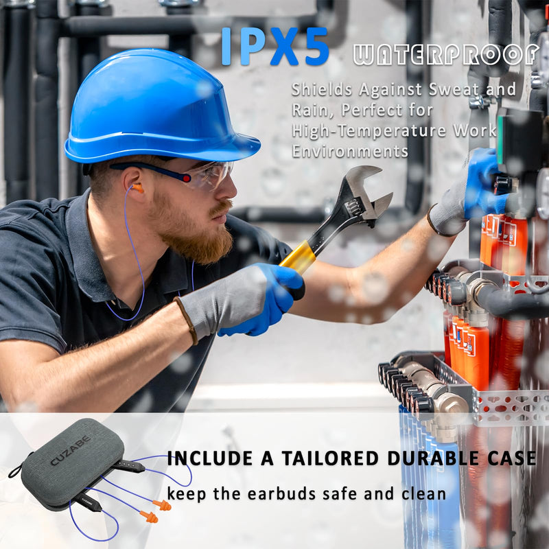 Bluetooth Work Headphones, 29 dB Noise Reduction, 30H Playtime | Neckband Wireless Safety Earplugs, OSHA Compliant, IPX5 Sweatproof, Hearing Protection for Noisy Workplace, Light & Comfy Blue TPE