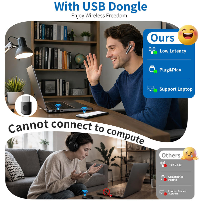 Bluetooth Headset with USB Dongle,Wireless Headset with Mic for Work | Bluetooth 6.1,24H Talk Time&10H Playtime via USB,Dual connect & Mute Bluetooth Earpiece with Noise Canceling for Work Trucker Phantom Black