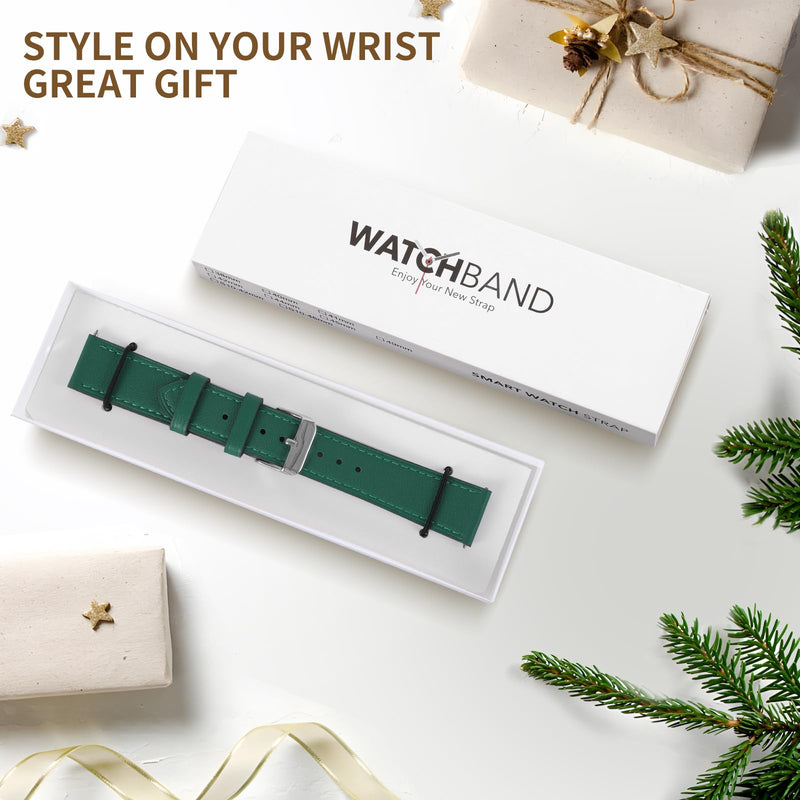 2 Pack Leather Band(Green,Cream) Compatible with Samsung Galaxy Watch 46mm,Watch 3 45mm,Gear S3 Frontier Classic,Top Grain Genuine Leather 22mm 20mm Watch Band for Women Men