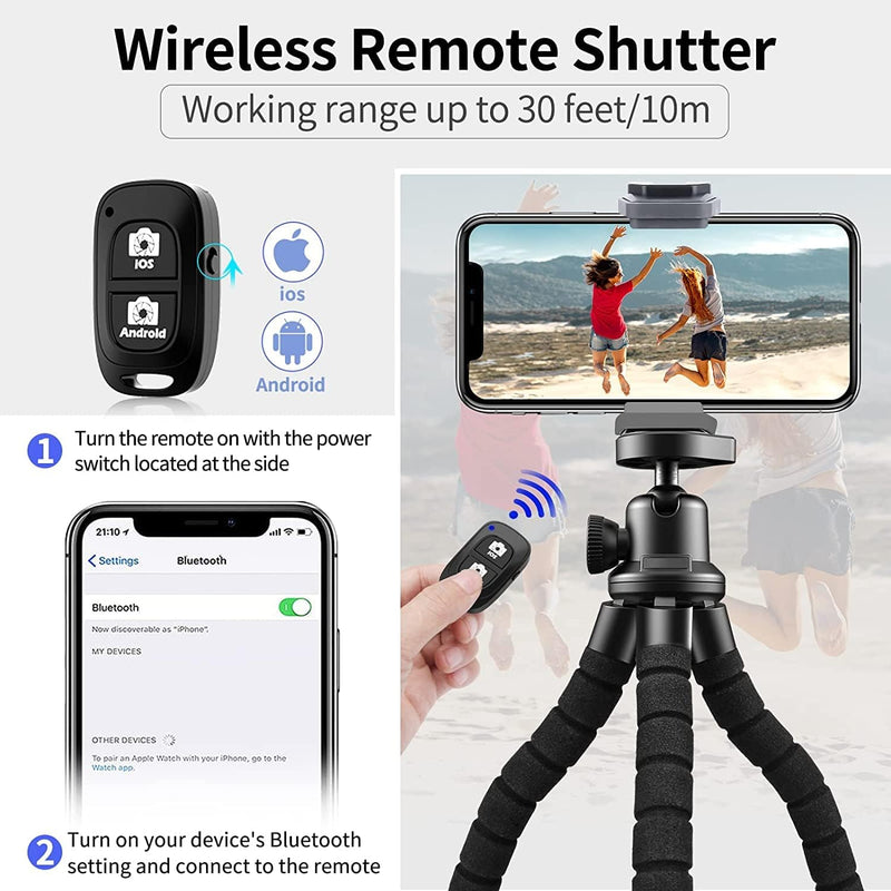 [AUSTRALIA] - Kamisafe Phone Tripod, Flexible Tripod for iPhone 14 13 12 11 Pro Max XS XR Android Camera, Portable Cell Phone Tripod with Remote and Phone Holder iPhone Stand for Video Recording/Vlogging/Selfie 