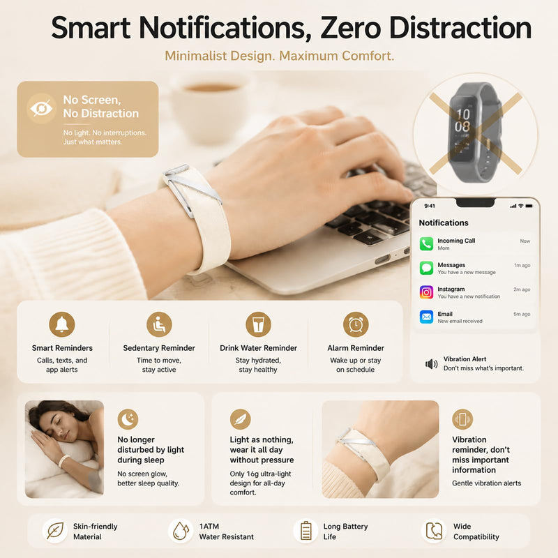 Fitness Tracker Wearable Activity Tracker AI Sleep 24/7 Heart Rate Monitor Multi-Sport Tracking Screenless SOS Fall Detection Waterproof & Long Battery Life Smart Bracelet for Men Women Senior beige