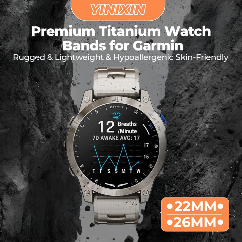 22mm 26mm Titanium QuickFit Metal Watch Band for Garmin Fenix 8 51mm/47mm, Epix Pro 51mm,Fenix 7/7X/6/6X, Ultra-Lightweight & Hypoallergenic Strap for Forerunner 965 970 955/Instinct 3 50mm/Tactix black