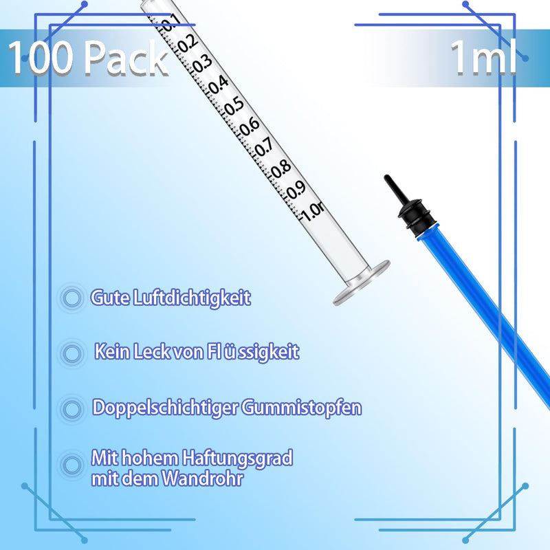 Gufastoe Pack of 100 1 ml Syringe with Protective Caps for Industrial or Animal Feed (Blue) 100 Stück Blau Spritze 1ml