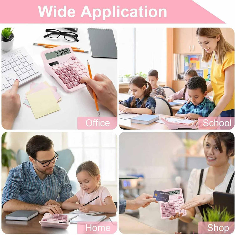 [AUSTRALIA] - Office Desk Calculator, Cute Calculator for Kids, Basic Calculators Desktop, Dual Power Simple Financial Calculator with Big Button Large Display for Office Home and School (Pink) Pink 