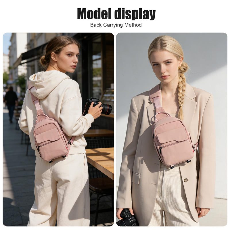Cwatcun Large Canvas Sling Bag, Crossbody Chest Bag with Tripod Holder | Fits 1body +2lenses +9.7" iPad +6.7"phone.Waterresistant canvas with rain cover, tripod holder, adj strap 29.5-51.2". Pink
