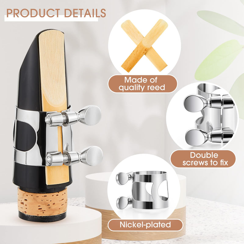 Treela Clarinet Ligature with 20 Pcs Clarinet Reeds 2.5 Bb Clarinet Ligature with Adjustable Screws Reeds for Clarinet Use Replacement Supply, Mouthpiece Not Included