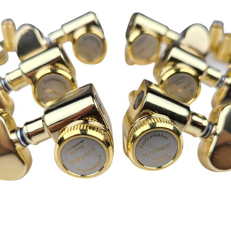 Kaynes 3x3 Guitar Lock String Tuning Pegs – Gold Locking Tuners Keys Machine Heads Tuners with Half-Circle Handle for Les Paul LP SG Style Electric or Acoustic Guitar (Golden) Golden