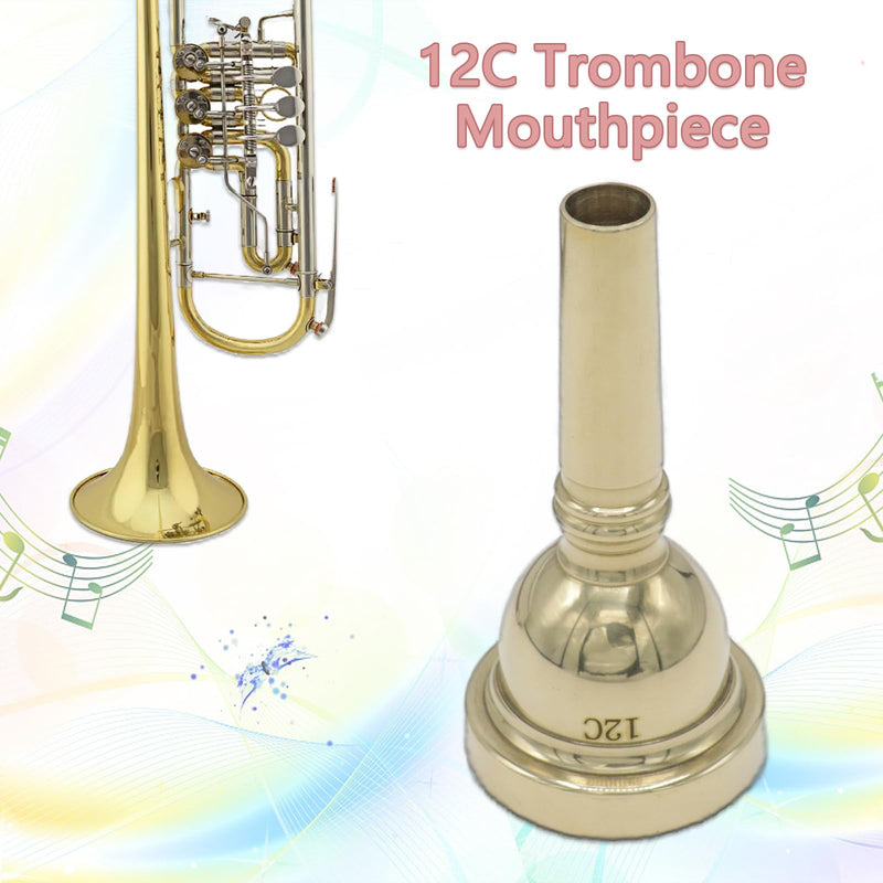 CashBeat 12C Gold Plated Small Shank Trombone Mouthpiece, Euphonium Mouthpiece for Superior Sound, Compatible with Baritone and Tenor Trombone, Brass Instrument Accessories