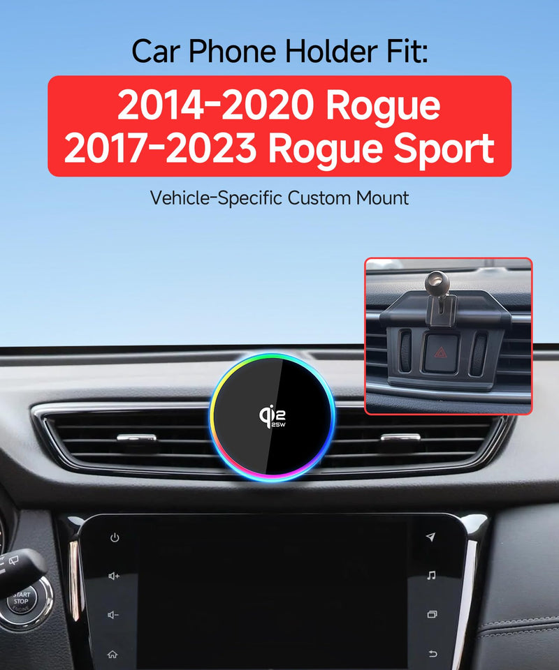 Qi2.2 25W Fast Wireless Charger Car Phone Mount for Nissan Rogue 2014-2020 | Rogue Sport 2017-2023, Magsafe Accessories Fast Charging Magnetic Cell Phone Holder Clip Compatible with iPhone Android
